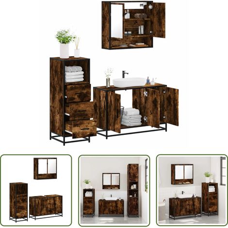 vidaXL 3-tlg. Badmöbel-Set Räuchereiche Holzwerkstoff (1/5)