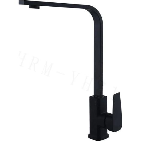 Robinet Cuisine, Mitigeur Évier Monocommande Rotatif à 360, Robinet Eau Chaude et Froide Réglable, Robinetterie Anti-calcaire pour Cuisine, Noir (1/2)