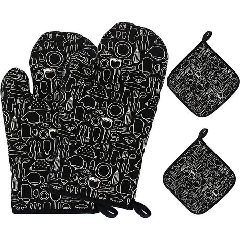 2 gants de cuisine noirs + 2 tapis de cuisson noirs (1/5)