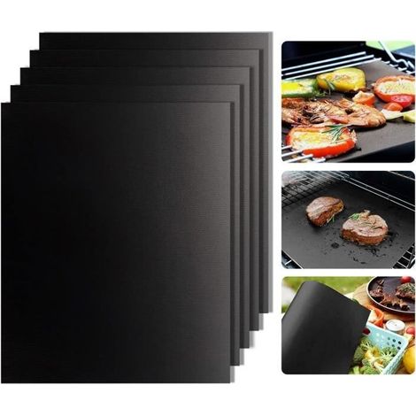 Planchas pour barbecue CLYCTIP Tapis de Cuisson pour Barbecue et Four,Set de 5,40cm33cm Feuilles Anti-adhérent de BBQ e 2640 (1/4)