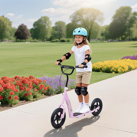 Patinete infantil con freno de mano, caballete, ruedas de 12 pulgadas, a partir de 5 años, de acero, rosa, 120 x 52 x 88 cm. (1/5)