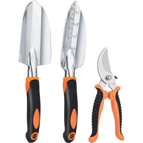 Ensemble d'outils de jardin, kit de 3 outils à main robustes pour le jardinage : truelle/pelle, transplantoir, sécateur/ciseaux/coupe-plantes à lames croisées tranchantes – poignée ergonomique (1/5)