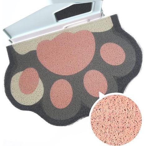 Alfombrilla para arena de gato de 61 x 41 cm (24" x 16"), Suave para las patas del gato, Fácil de limpiar, Antideslizante, Gris y rosa (1/5)
