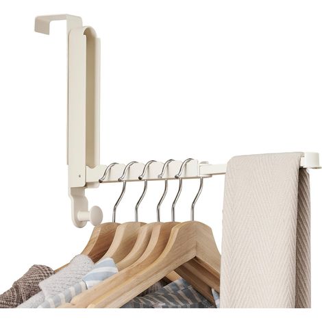 Crochet de porte à suspendre, compatible avec les portes jusqu'à 4,4 cm (1 3/4 po), 1 pièce, avec tige rétractable, séchoir à linge pliable pour buanderie, salle de bain et chambre (blanc laiteux, 1 p (1/5)