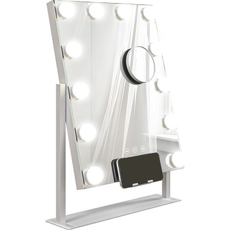 Miroir Hollywood LED 12 ampoules luminosité réglable rotation 360° grossissement 10X touche tactile blanc