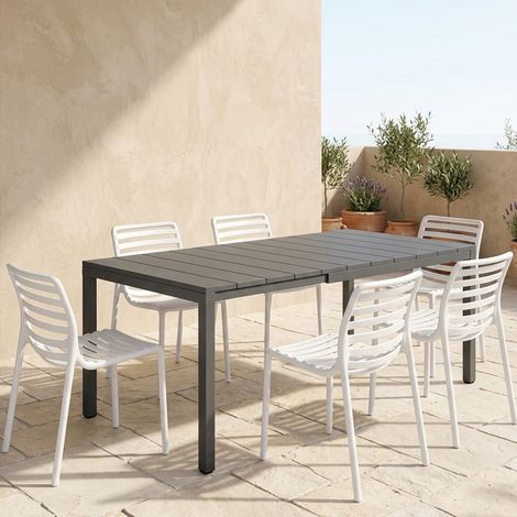 Set tavolo Rio Allungabile 140-210 cm con 4 sedie Doga Bistrot, per esterno e giardino -Bianco / Pera (1/5)