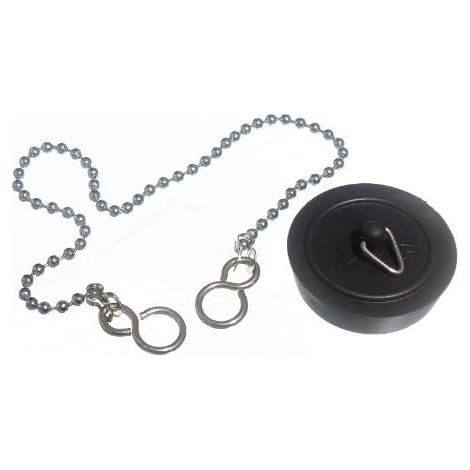 One Stop DIY Lot de 10 bouchons de lavabo en plastique avec chaîne chromée Noir 38 mm