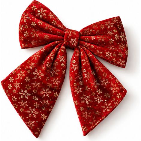 FLITI Große dekorative Weihnachtsschleife aus rotem und goldenem Samtstoff mit elegantem Schneeflockenmuster für den Weihnachtsbaum (1/5)