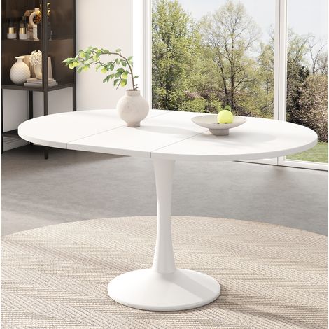 Tavolo da pranzo ovale allungabile 100/140 x 100 x 75 cm bianco in MDF (1/5)