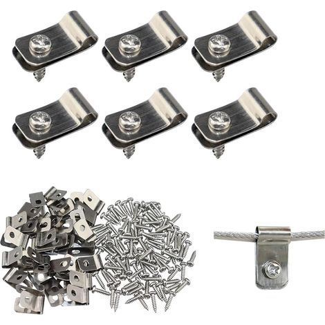 50 Pcs Stainless Steel Fence Fixing Clamps, Wire Mesh Mounting Clips, Screws Included, Hard Wire Mesh Fixing On Wall, Rigid Wire Clip On Pole, Fence Wire Clips (1/5)