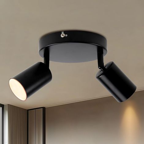 Plafonnier 2 spots, Spot mural orientable 15 cm, Plafonnier noir GU10 (sans ampoule) Lampe projecteur moderne 230V pour salon, chambre à coucher, cuisine (1/5)