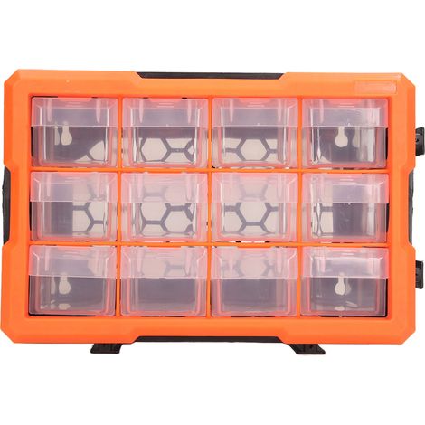 Boîte de rangement pour outils à 12 tiroirs en PVC, empilable, avec quincaillerie. (1/5)