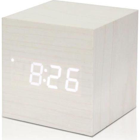 Blanc Couleur - Moderne Cube Bois Conception numérique LED bureau Alarme Calendrier Horloge Thermomètre Minuteur (1/4)
