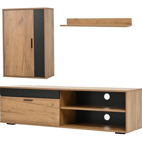 GagaMeuble TV 3 pieces 140x35x39cm bois noir (1/5)