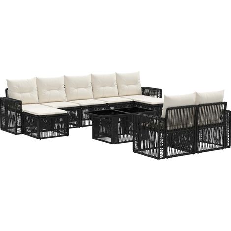 Conjunto de sofás de jardín 10 uds. Negro y Blanco Crema vidaXL (1/5)