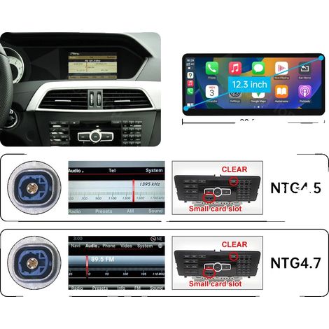 Lettore multimediale per auto, integrazione con smartphone, microfono incorporato, compatibile con Mercedes Benz Classe C W204 S204 2011-2012, 12,3 pollici NTG4.5 LHD, Nessuno (1/2)