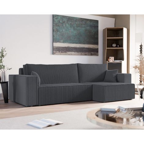 Ecksofa Schlafsofa Sofa ADARA MAX in Stoff Poso Dunkelgrau Ottomane Rechts (1/5)