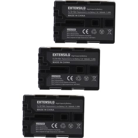EXTENSILO 3x Akku kompatibel mit Sony DCR-TRV265E, DCR-TRV270E, DCR-TRV27, DCR-TRV285E, DCR-TRV270, DCR-TRV30 Kamera (1600 mAh, 7,4 V, Li-Ion) (1/4)