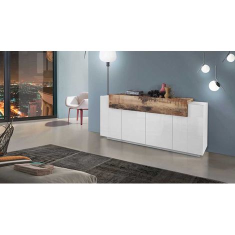 Buffet/bahut moderne 200 cm blanc laqué/érable Corso (1/4)