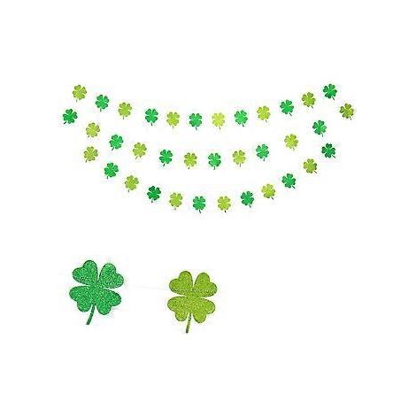 Guirlande de fanions à quatre feuilles en forme de trèfle, drapeau, décoration murale pour fête de Noël (horizontal)