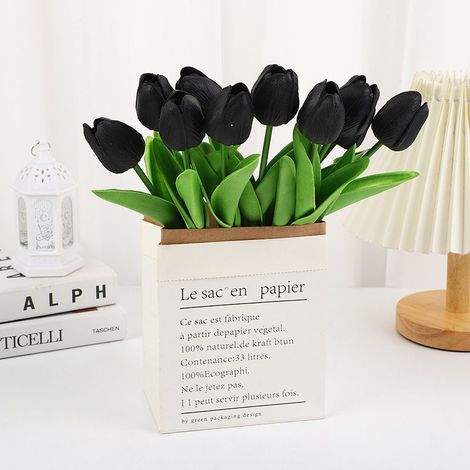 10 schwarze Tulpen, künstliche Blumen für Hochzeitsdekorationen (1/5)