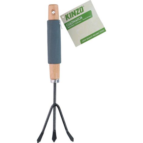 Cultivateur à Main 3 Dents KINZO - Griffe de Jardin 29cm Manche Bois & Mousse - Aérateur de Sol & Désherbage Jardinières (1/2)