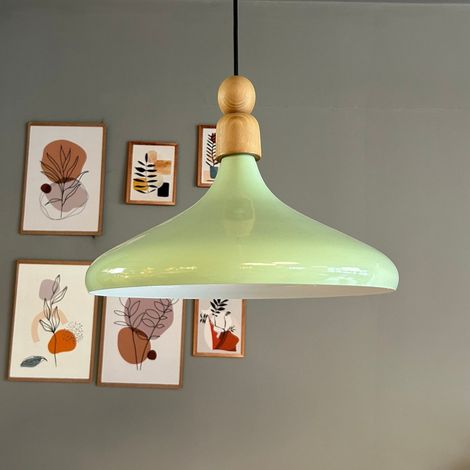 Champion Lampe Suspendue Simple Avec Tête de Lit en Bois Vert – Lustre Vintage E27 Ø35 cm pour Salon, Chambre ou Salle à Manger Vert Menthe (1/5)