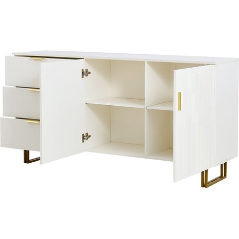 Buffet blanc en MDF avec 2 portes et 3 tiroirs, 160 x 40 x 81,5 cm (1/5)