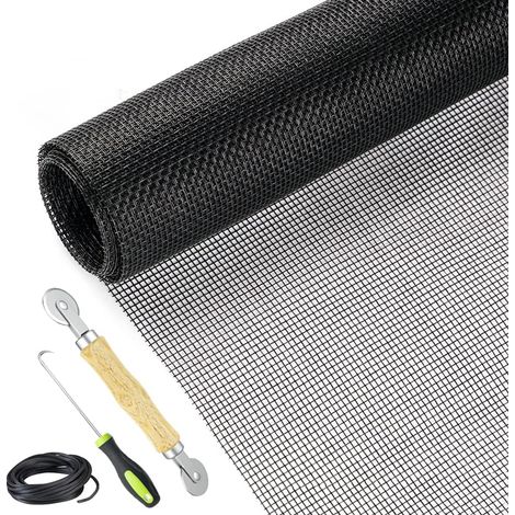 Kit Réparation Moustiquaire avec Toile Fibre de Verre 120cmx300cm, Joint et Roulette de Pose, Réparation Fenêtre et Porte Noir (1/5)