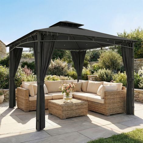 Tonnelle de gris anthracite jardin extérieur cadre de toit rétractable et double toit uv50+imperméable 3x3m finition de qualité