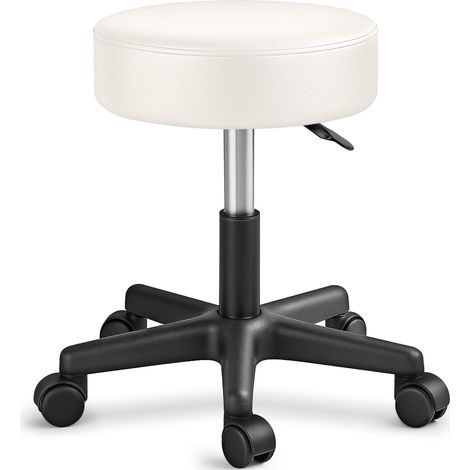 Sgabello da lavoro Sgabello girevole Sgabello Sgabello per salone estetico Sgabello per ambulatorio medico, con rotelle, rotazione libera di 360°, 10 cm di imbottitura, 8 colori diversi (Beige)