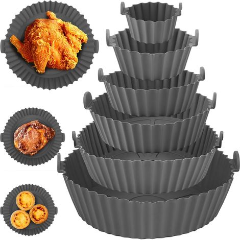 Molde de silicona de 6 piezas para freidora de aire, cesta redonda reutilizable de silicona para freidora de aire, microondas y horno.