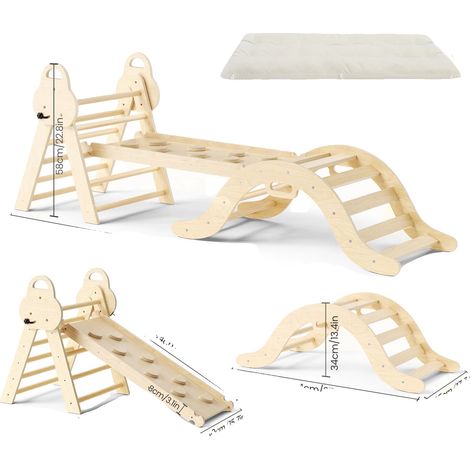 Aire de jeux pour enfants, ensemble d'escalade 7-en-1, toboggan réglable, JAUNE (1/2)
