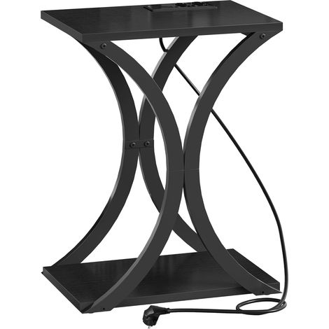 Table d’Appoint à 2 Niveaux avec Station de Charge, Table de Canapé Étroite, Petite Table de Chevet, Bout de Canapé, Gain de Place, pour Chambre, Salon, Bureau, Noir (1/5)