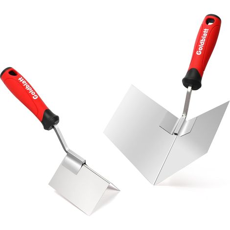 Lot de 2 Truelles d’Angle en Acier Inoxydable  Intérieure et Extérieure, Spatules d’Angle avec Poignée Souple pour Cloisons Sèches (1/5)