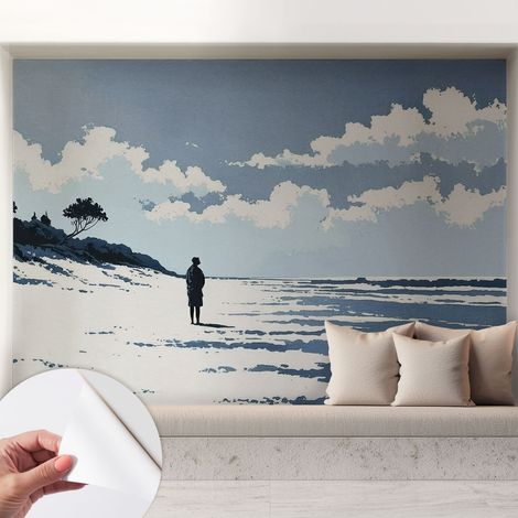Papier peint adhésif autocollant pour salon chambre à coucher peint imprimé Installation facile Silence de la plage 208x146 cm (1/5)