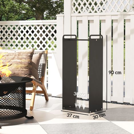 Étagère à bois 36x30x90cm acier noir avec anses,charge jusqu’à 30kg,usage intérieur et extérieur (1/5)