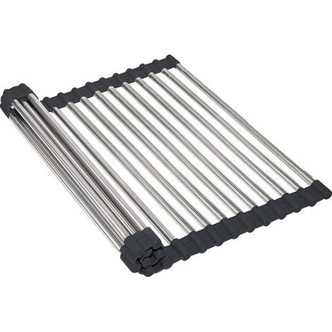 Égouttoir Pliable - 46,5 x 29,5 x 1 cm - Acier Inoxydable - Couleur INOX - Égouttoir à Poser sur l'Évier - pour Sécher Vaissell - Fruits ou Légumes - Organiseur de Cuisine (1/4)