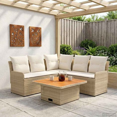 vidaXL Möbelsets mit Kissen 4 pcs Beige und Creme PE-Rattan (1/5)