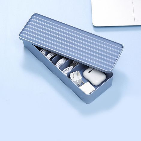 1 caja de almacenamiento de plástico con tapa para cables de auriculares, cables de datos, material de oficina y papelería. (1/5)