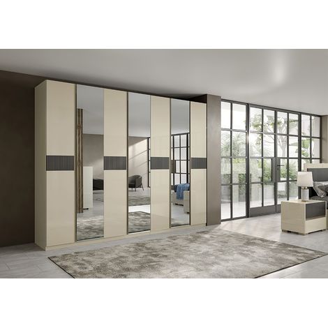 Armadio 7 Ante beige laccato lucido c/3 specchi L 320 - Alfa (1/2)