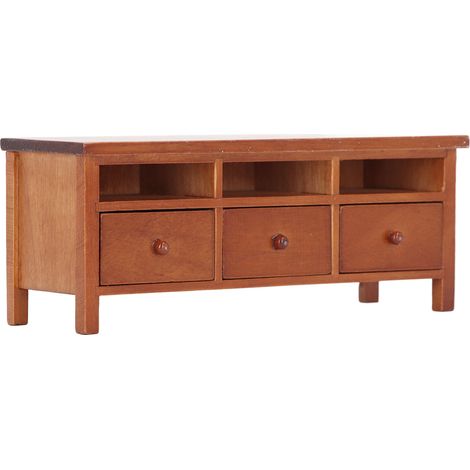 Meuble TV miniature avec tiroirs, modèle de meuble décoratif en bois pour maison de poupée à l'échelle 1/12, couleur bordeaux. (1/5)