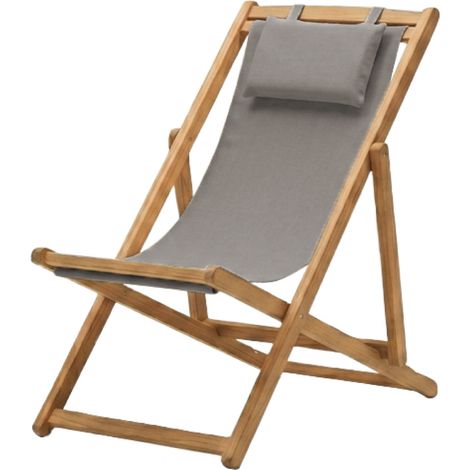 Chaise longue pliante en bois, transat de jardin, de plage, chilienne inclinable 4 positions - Toile coton 380 gsm - Gris clair - Linxor