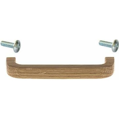 – Poignée de meuble en bois chêne laqué – Entraxe 128mm – Longueur 140mm – Hauteur 21mm – Vis incluses pour armoire et tiroir (1/3)