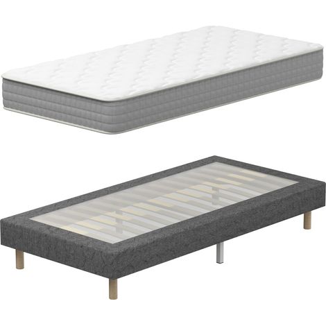 DEWINNER Ensemble Matelas et Sommier 90x190 cm, Pack Matela+Sommier tapissier Gris 90x190 et Matelas Ressorts Ensachés 90x190x20,Matelas 1 Personnes,6 Pieds Inclus (Sommier tapissier ) (1/5)
