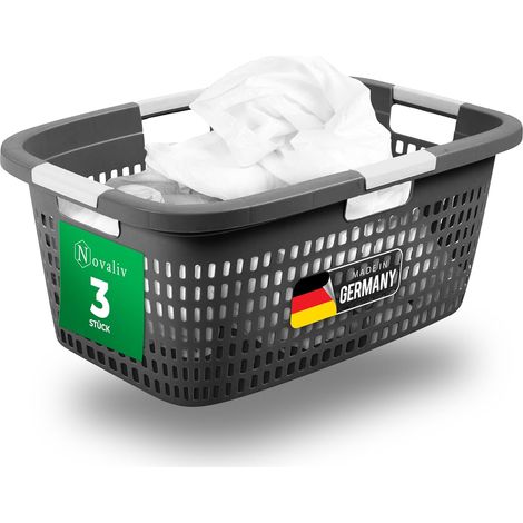 Panier à linge Novaliv 3 pièces avec 4 poignées 40 L Anthracite, ensemble de boîtes à linge, seau à linge, conteneur à linge pour salle de bain