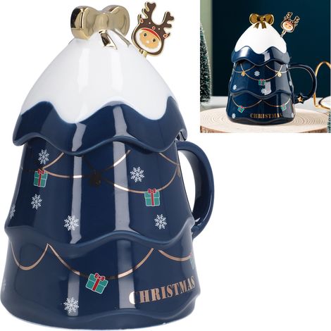 Grande Tasse Céramique de Noël 500ml avec Couvercle et Cuillère - Idée Cadeau Fêtes (1/5)