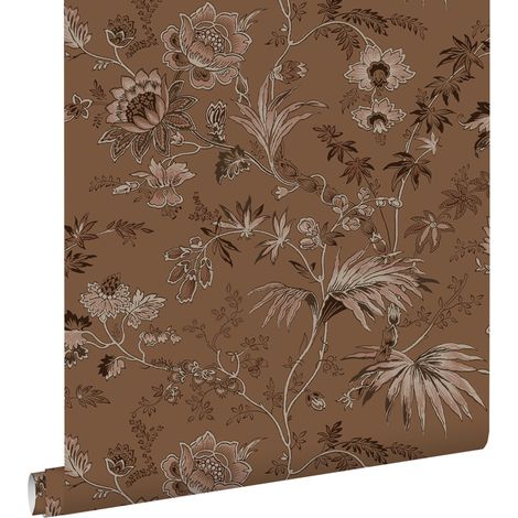 papier peint fleurs vintage marron terracotta - ESTAhome (1/5)