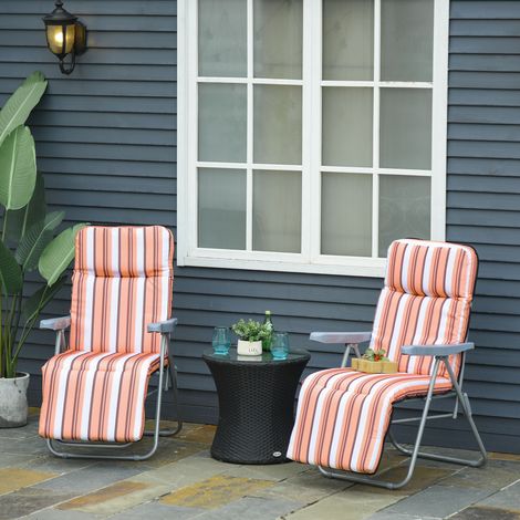 2er-Set Gartenliegen, 5-fach verstellbar mit Kissen, 60 x 75 x 102 cm, Grau-Orange