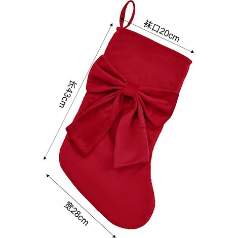Lot de 2 Bas de Noël en Velours avec Nœud Papillon Bordeau – Chaussettes Décoratives Brodées Motif Bonbons pour Enfants, Sacs Cadeaux et Suspensions de Vitrine-lsw